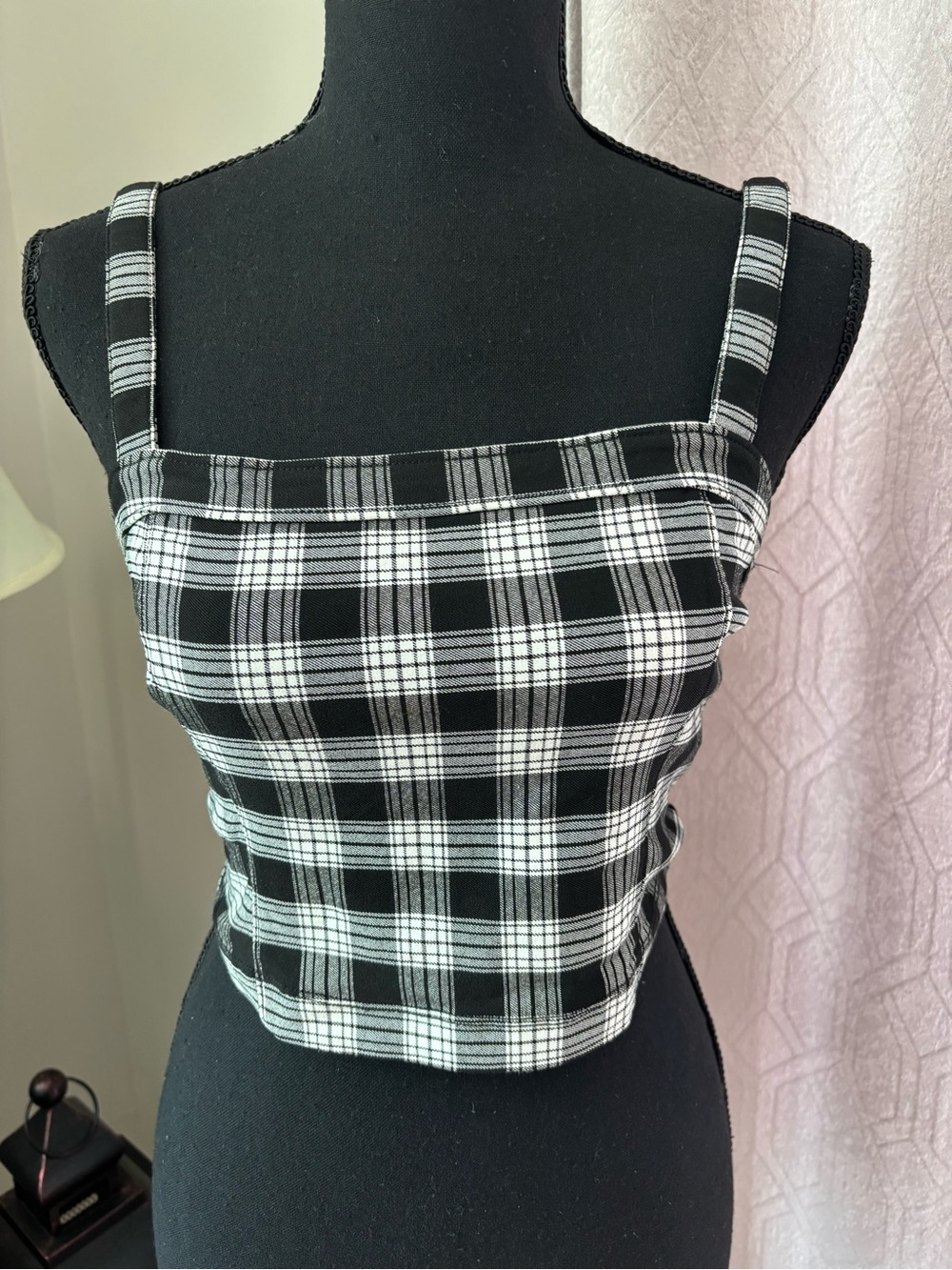 Hollister Black & White Plaid Square-Neck Crop Camisole
